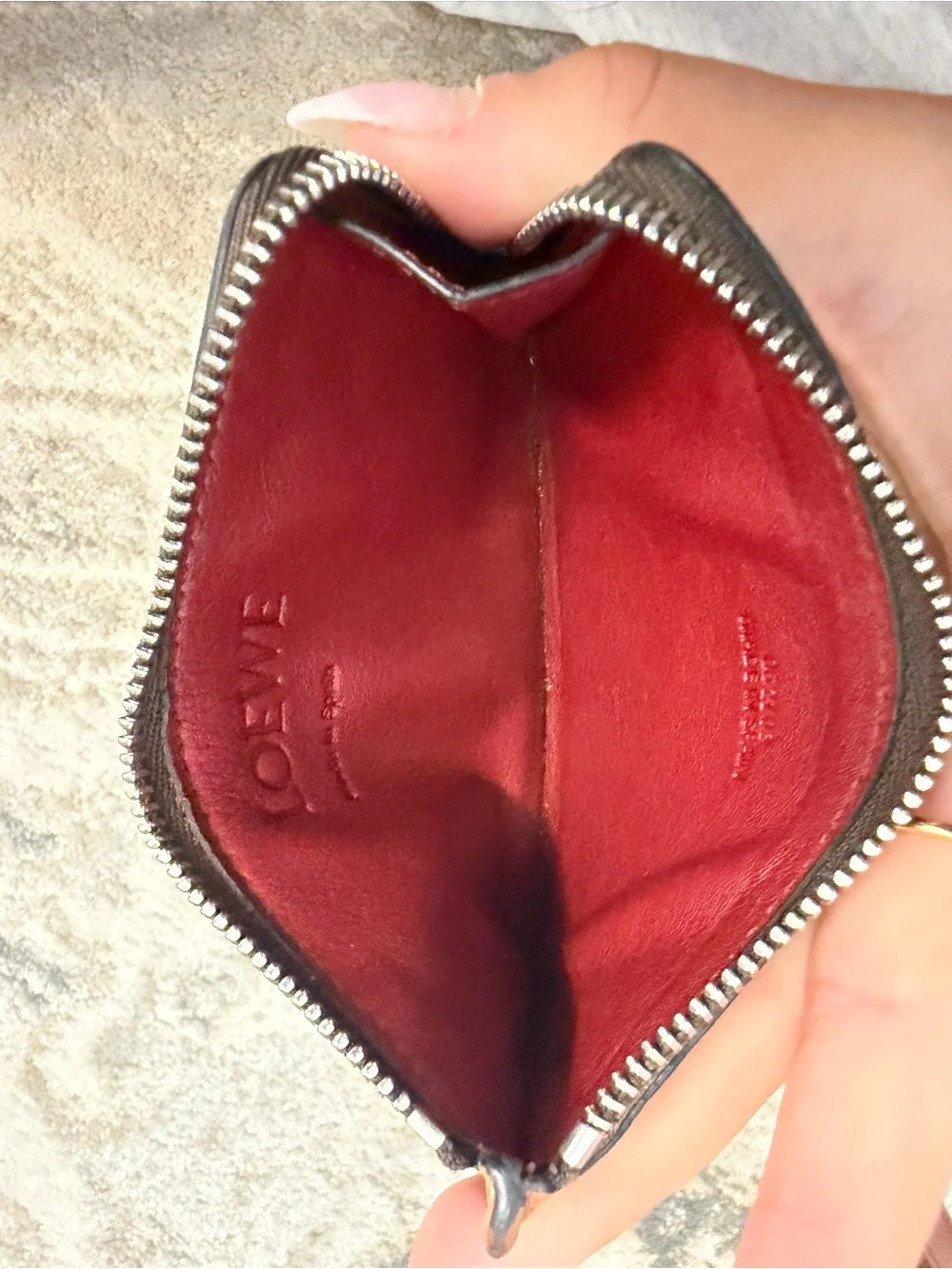 Loewe Burgundy Leather Zip Coin Pouch